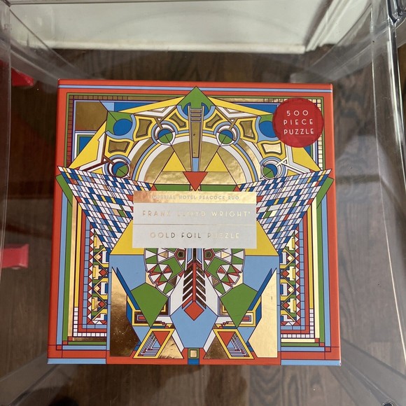 Frank Lloyd Wright Imperial Hotel Peacock Rug 500 Piece Foil Puzzle 20” x 20” - Picture 2 of 3